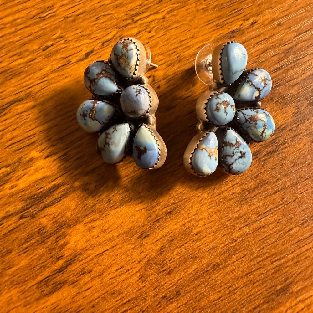 Southwestern Style Sterling Silver Golden Hills Turquoise Cluster Earrings